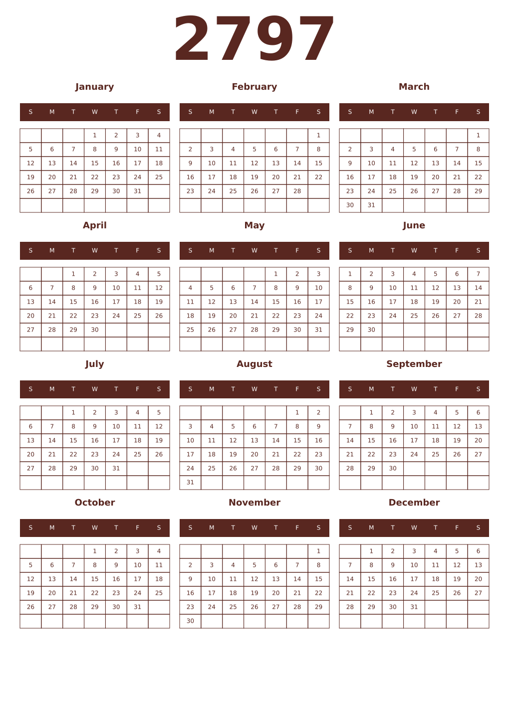 Printable 2797 Year Calendars mortuum