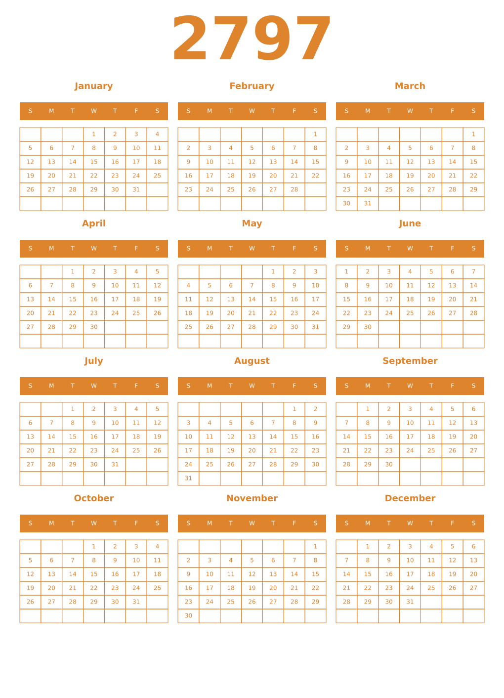 Printable 2797 Year Calendars orange