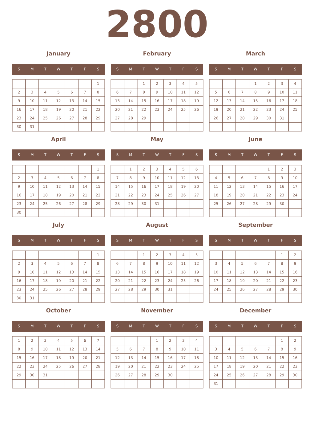 Printable 2800 Year Calendars coffe