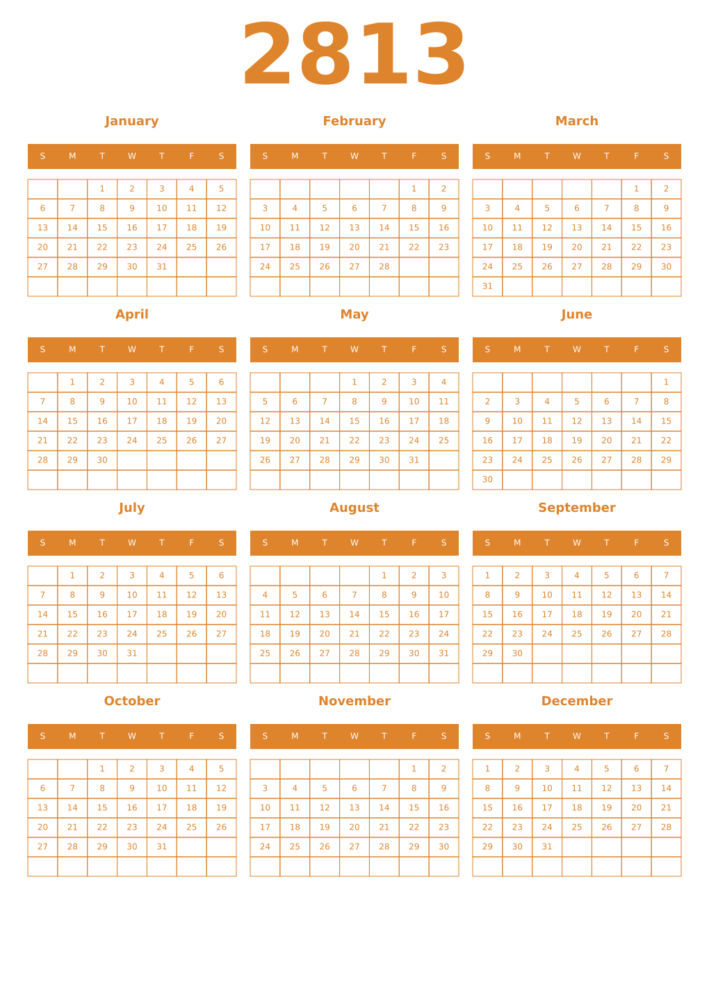 Printable 2813 Year Calendars orange