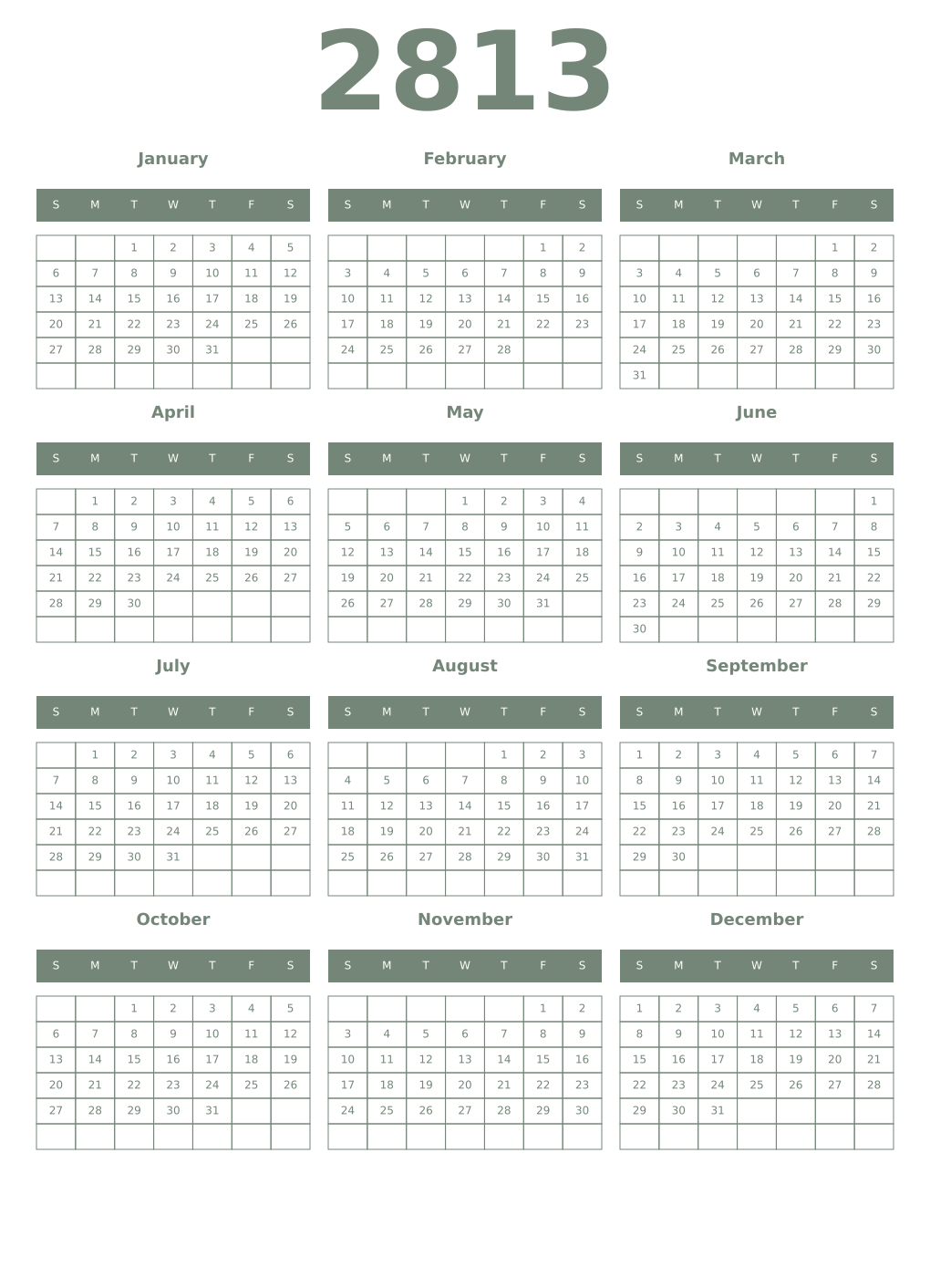 Printable 2813 Year Calendars xanadu