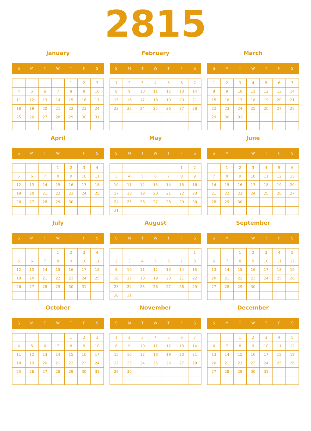 Printable 2815 Year Calendars gamboge