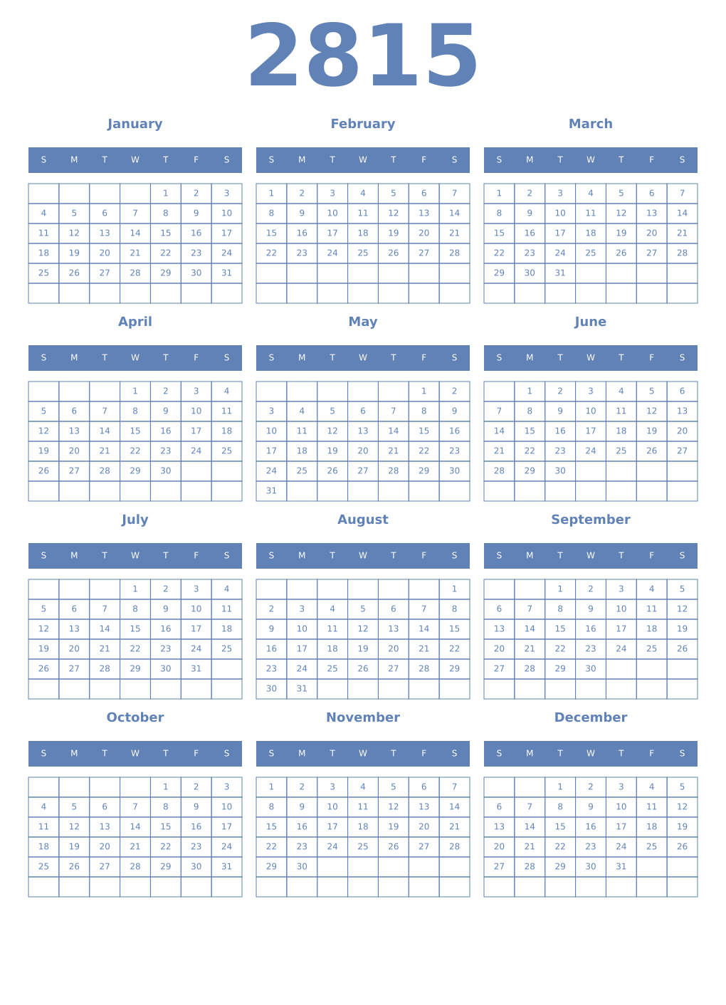 Printable 2815 Year Calendars glaucous