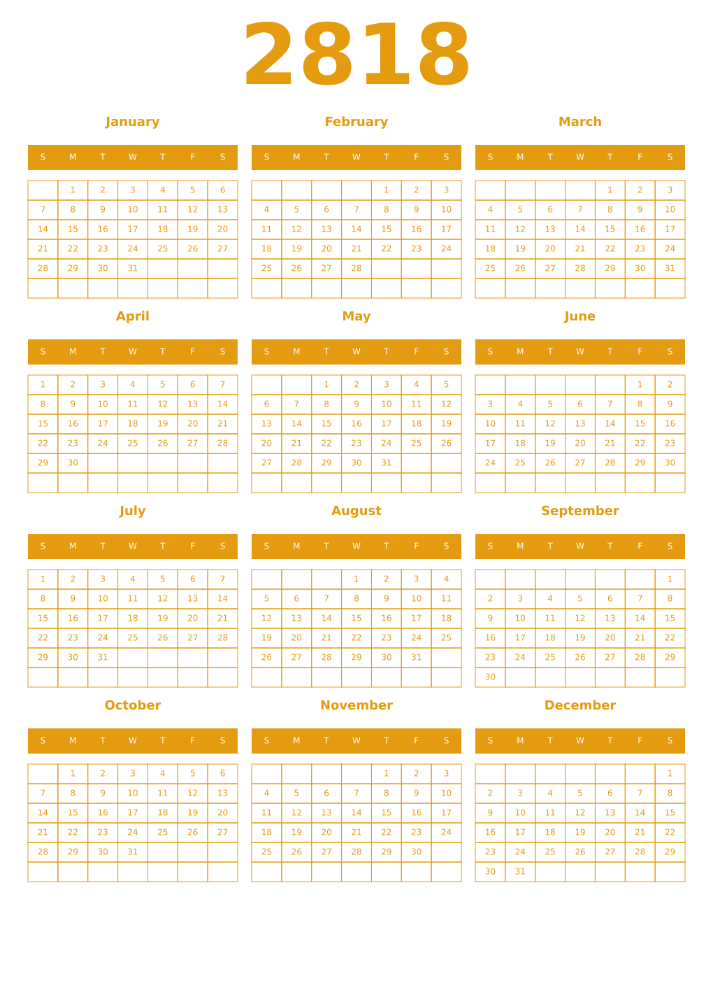 Printable 2818 Year Calendars gamboge