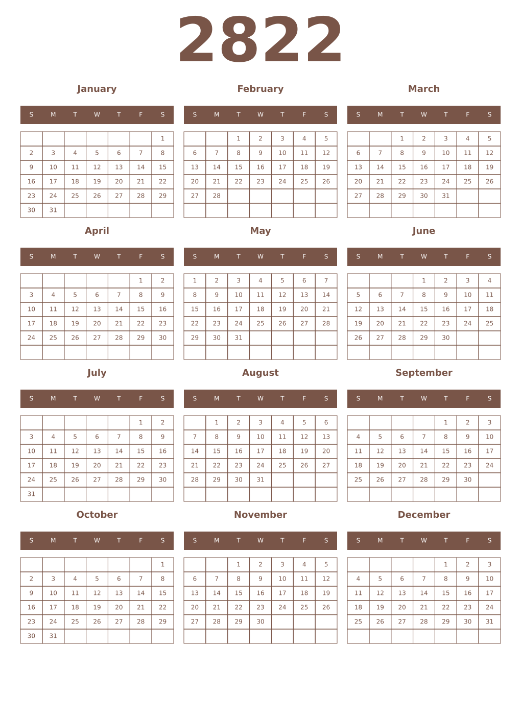 Printable 2822 Year Calendars coffe