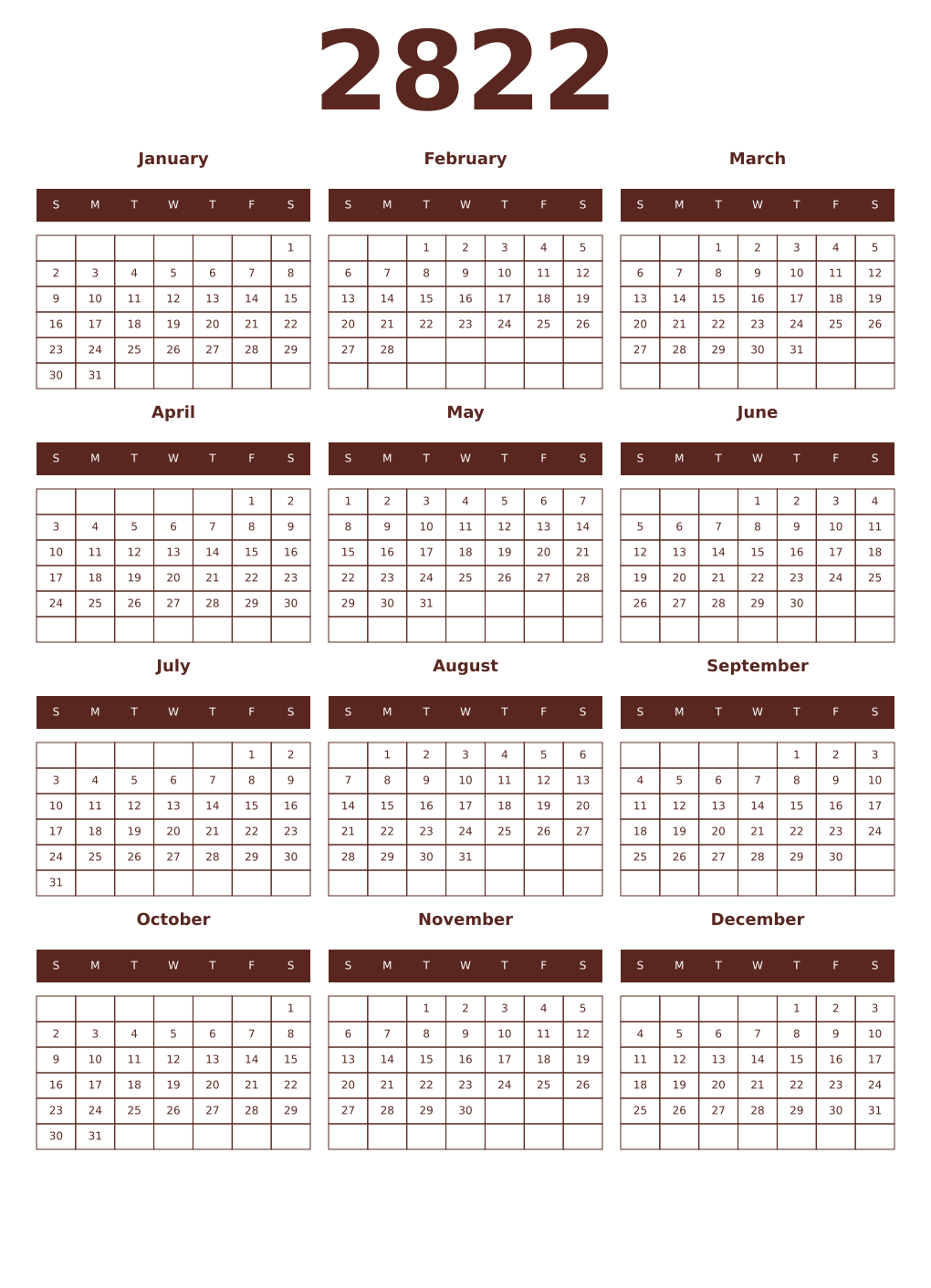 Printable 2822 Year Calendars mortuum