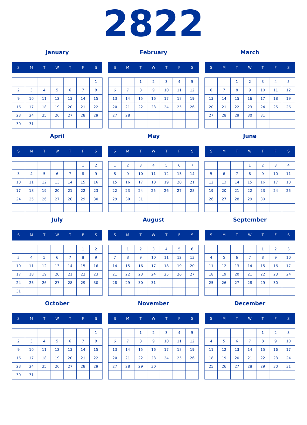 Printable 2822 Year Calendars smalt