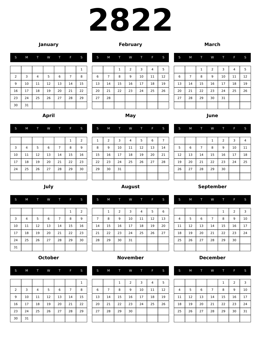 Printable 2822 Calendars