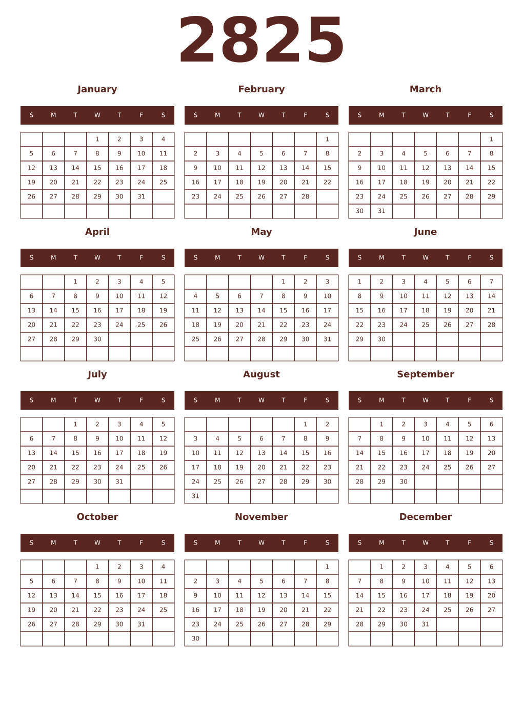 Printable 2825 Year Calendars mortuum