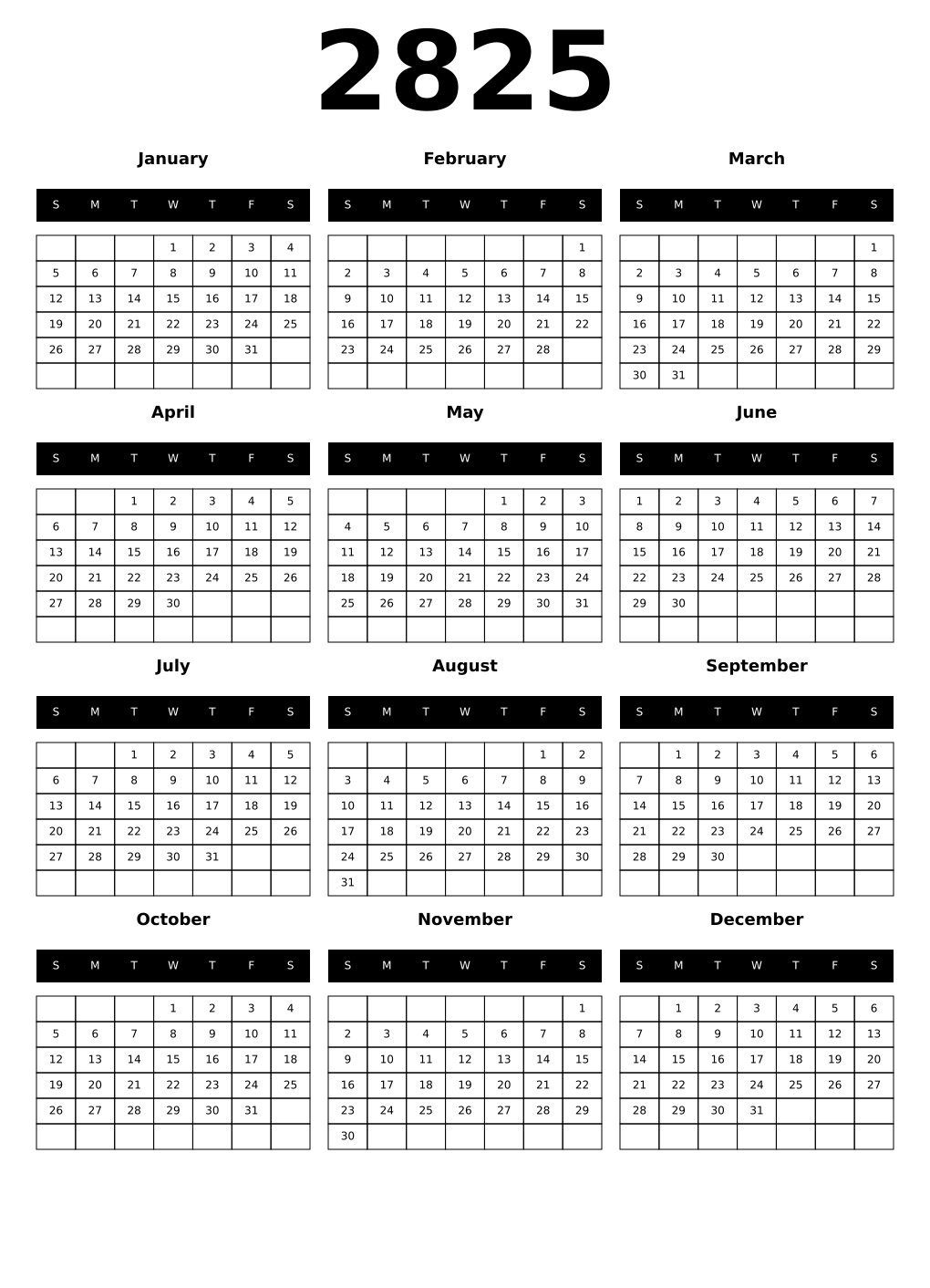 Printable 2825 Calendars