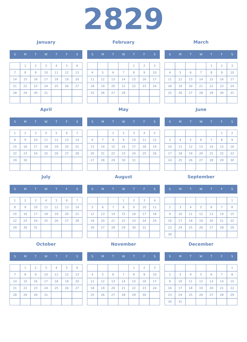 Printable 2829 Year Calendars glaucous