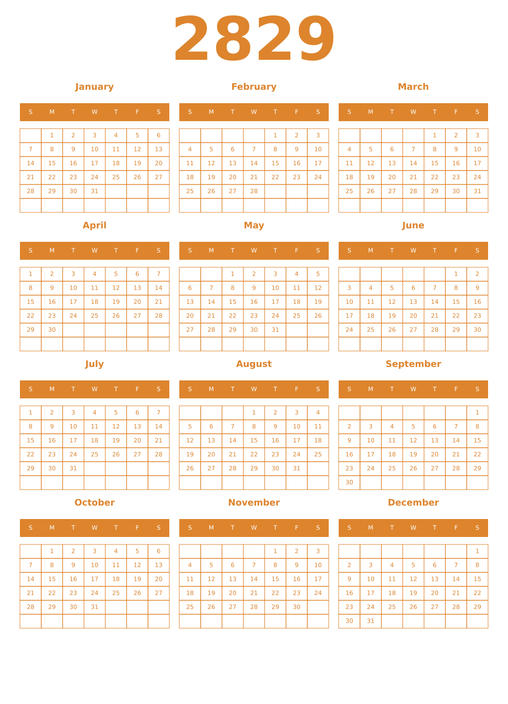 Printable 2829 Year Calendars orange