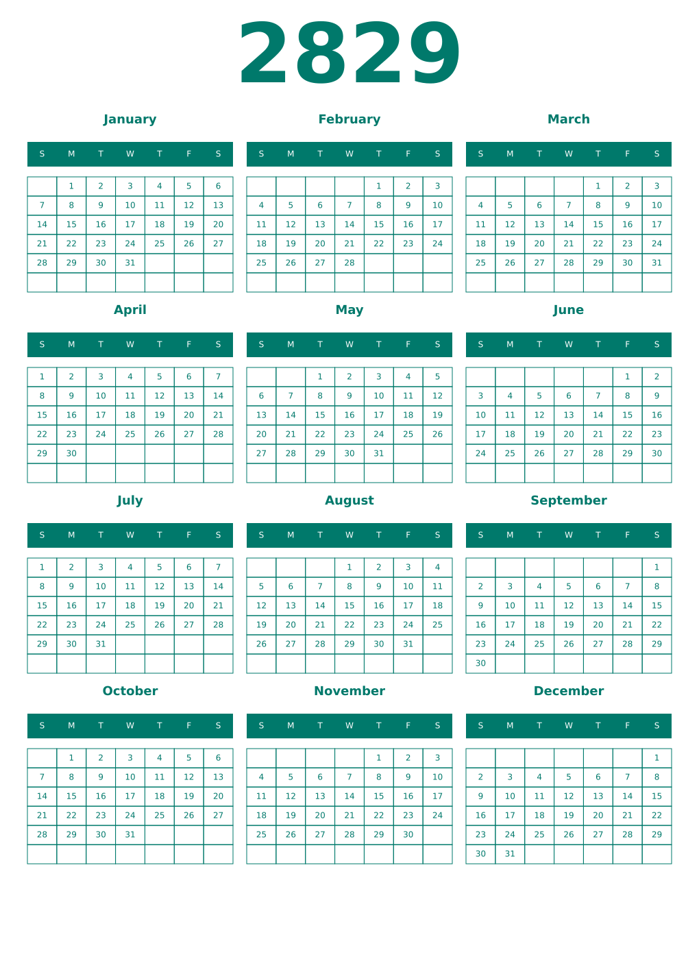 Printable 2829 Year Calendars pastel