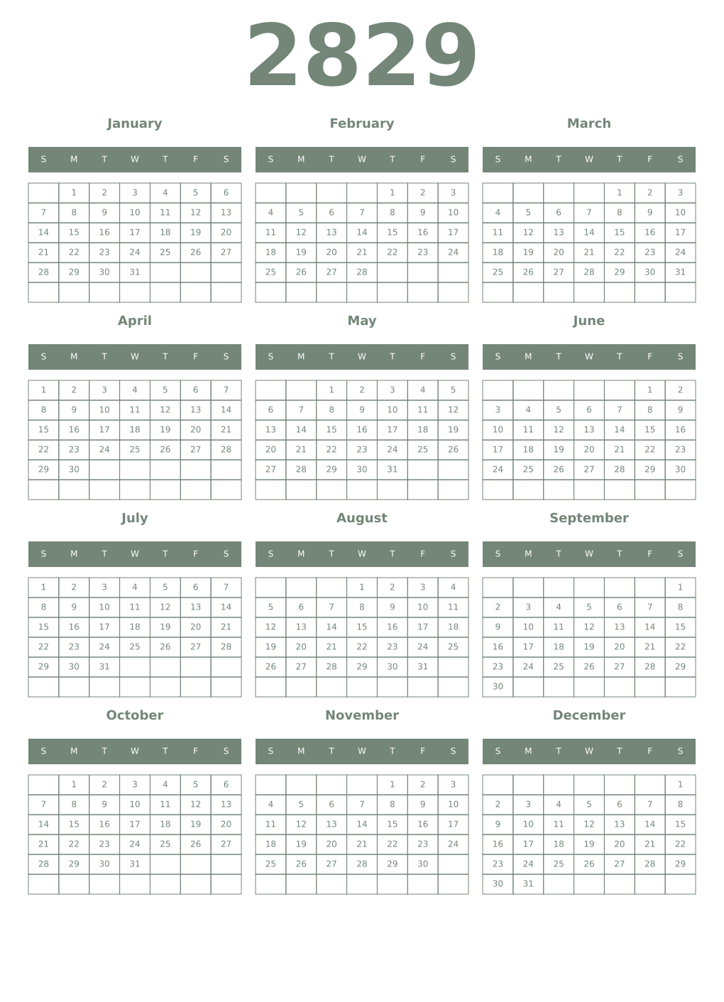 Printable 2829 Year Calendars xanadu