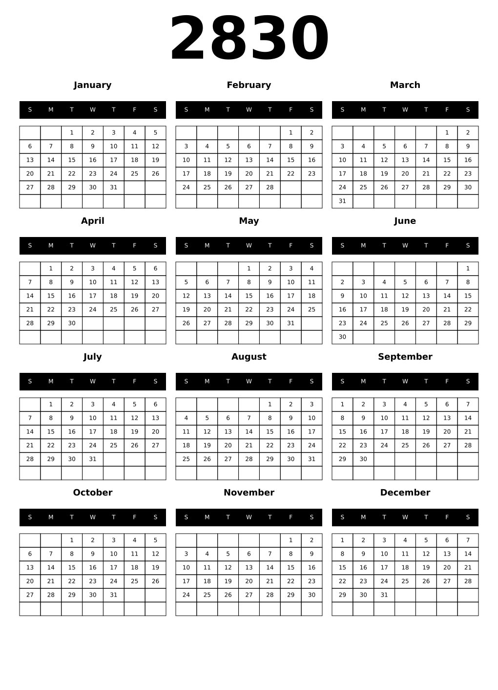 Printable 2830 Calendars