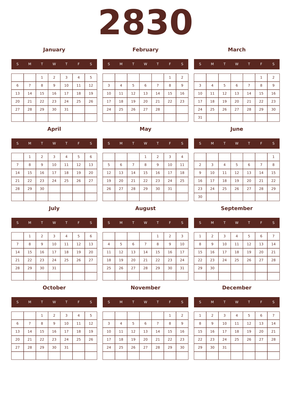 Printable 2830 Year Calendars mortuum