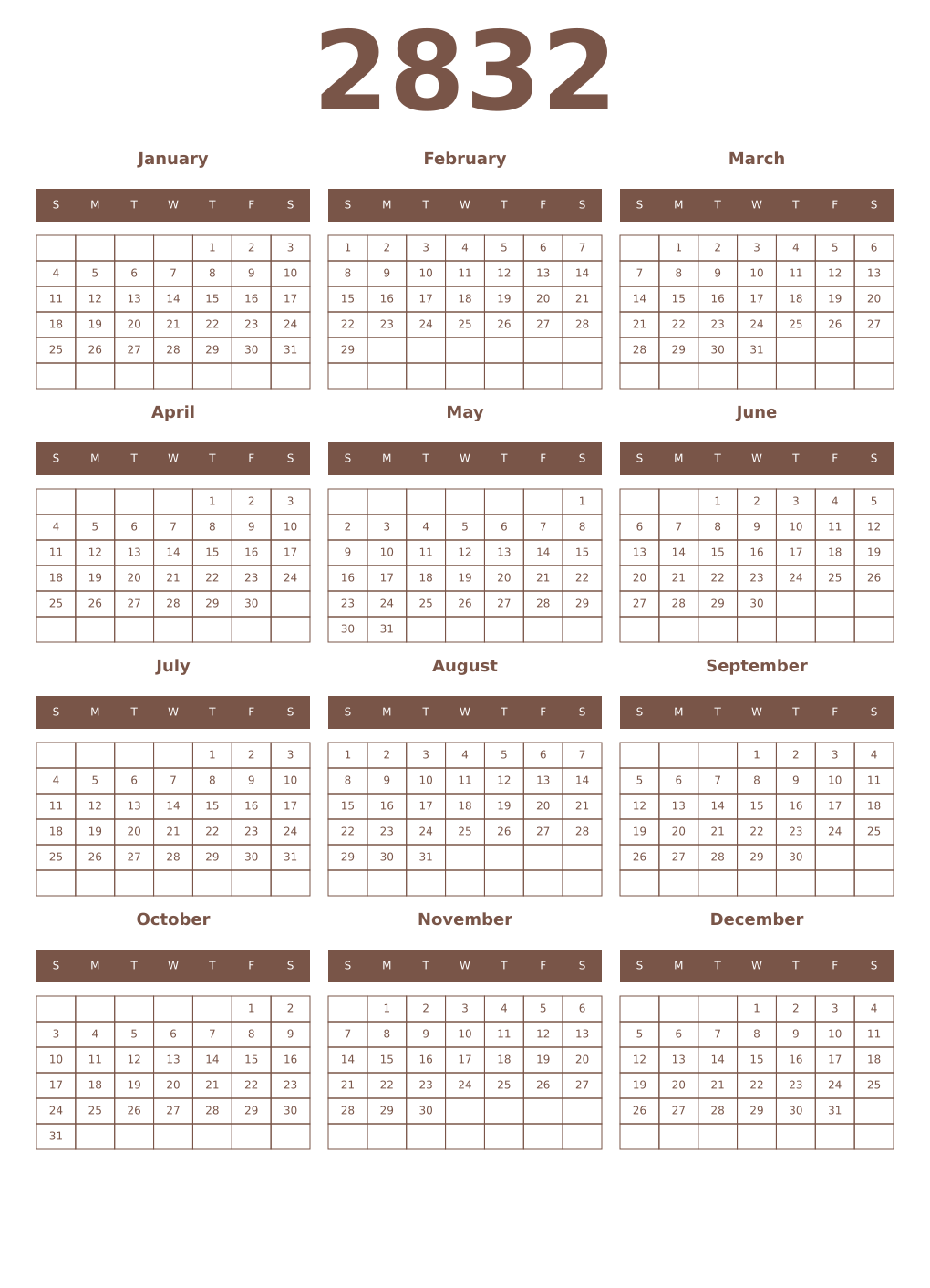Printable 2832 Year Calendars coffe