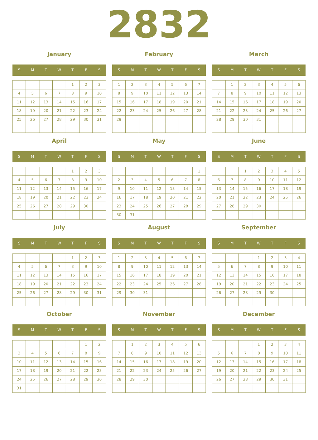 Printable 2832 Year Calendars eburnean