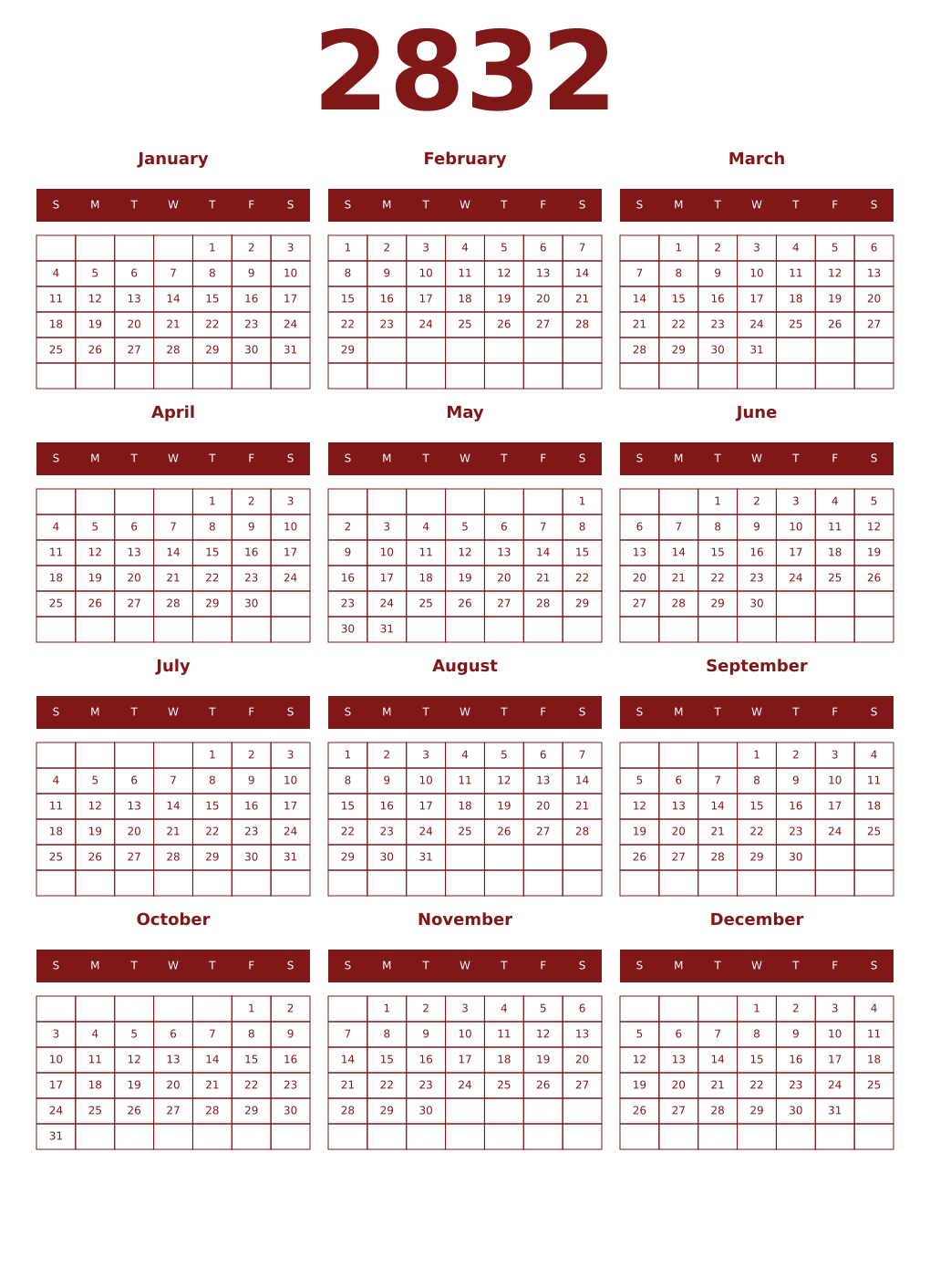 Printable 2832 Year Calendars falu