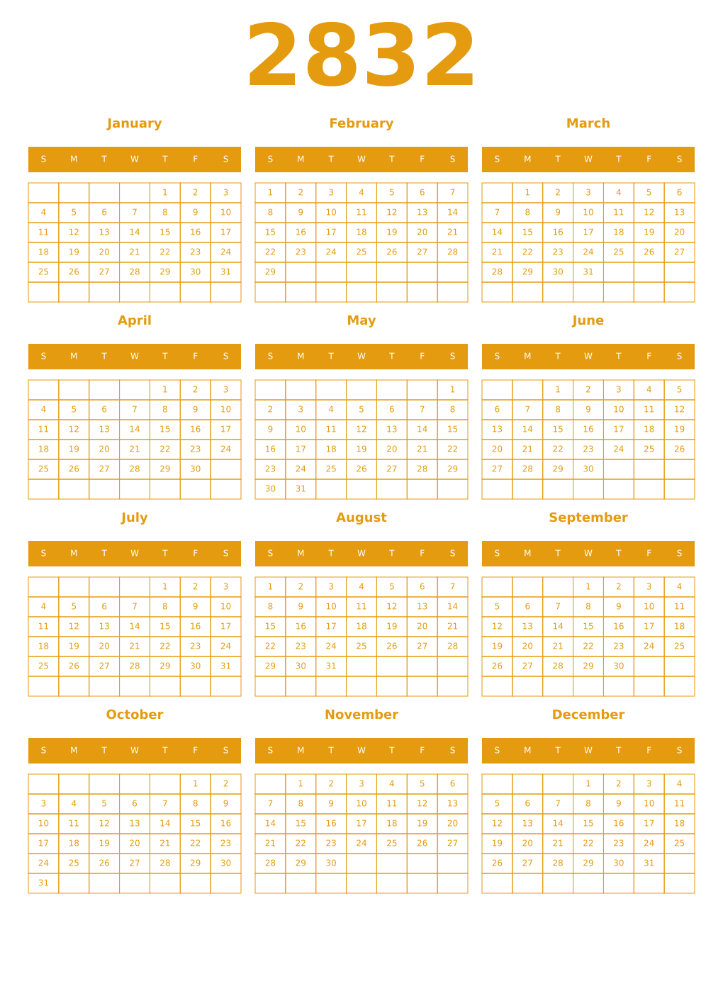 Printable 2832 Year Calendars gamboge