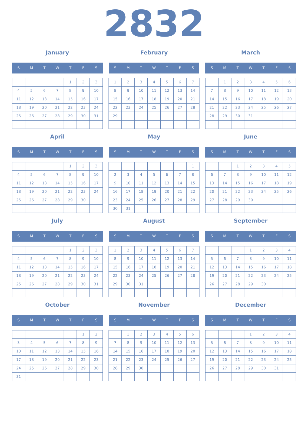 Printable 2832 Year Calendars glaucous
