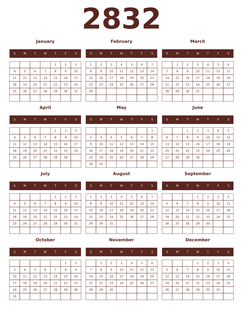 Printable 2832 Year Calendars mortuum