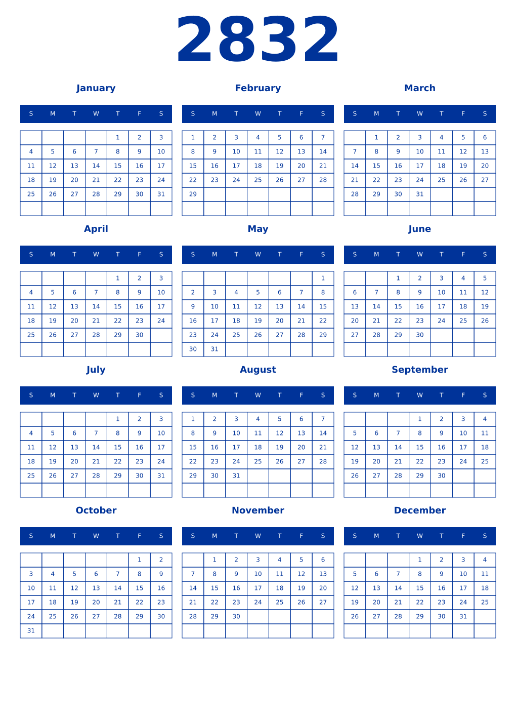 Printable 2832 Year Calendars smalt