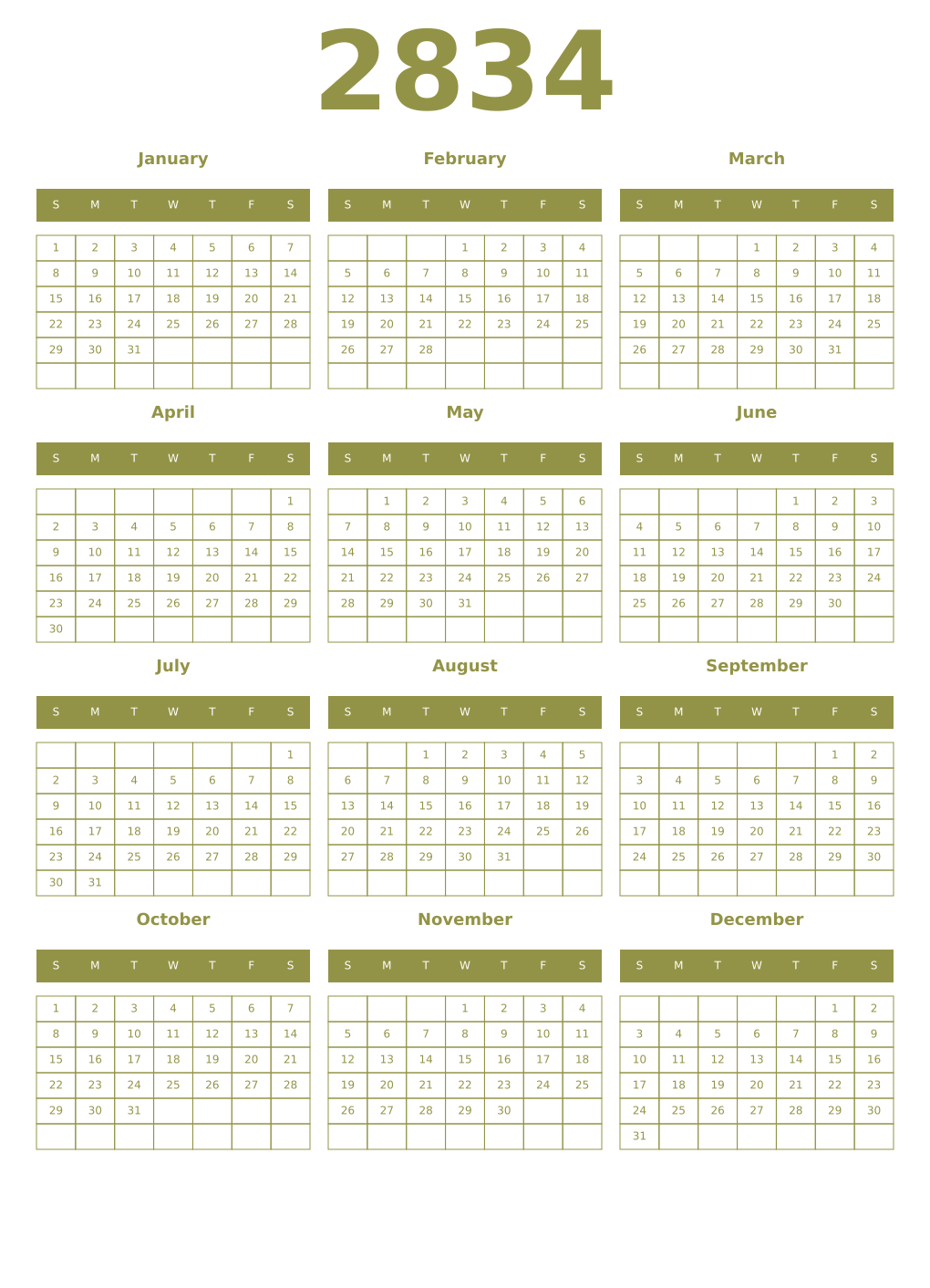 Printable 2834 Year Calendars eburnean