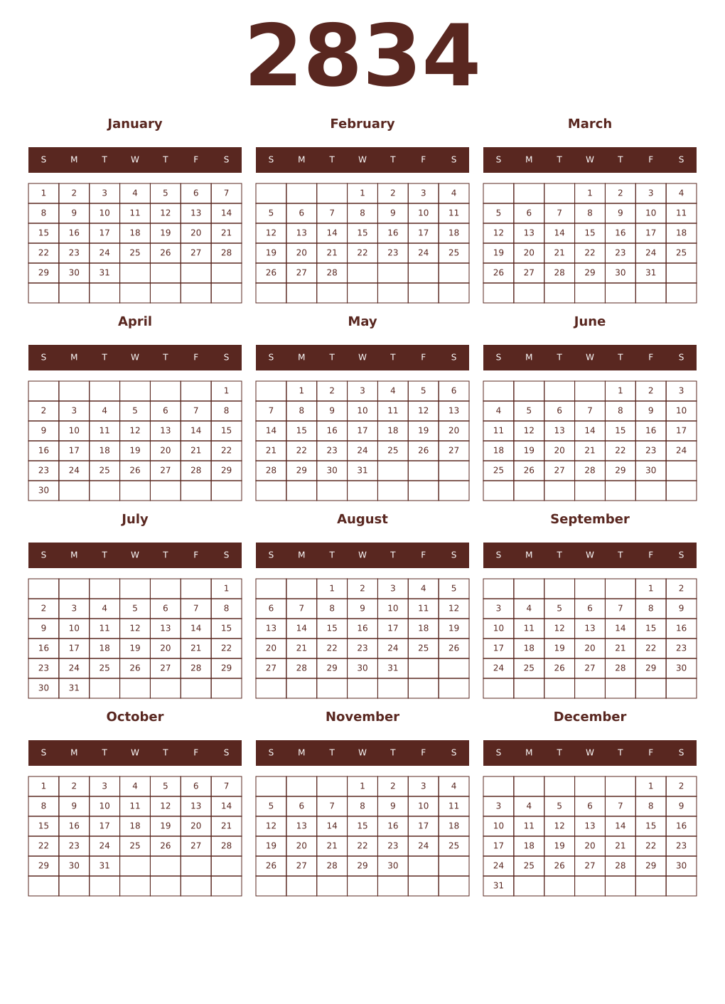 Printable 2834 Year Calendars mortuum
