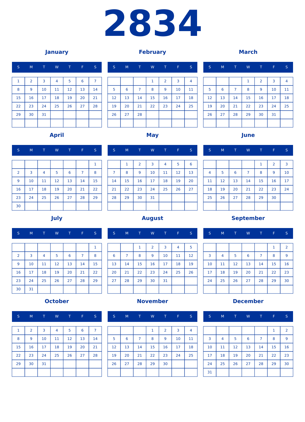 Printable 2834 Year Calendars smalt