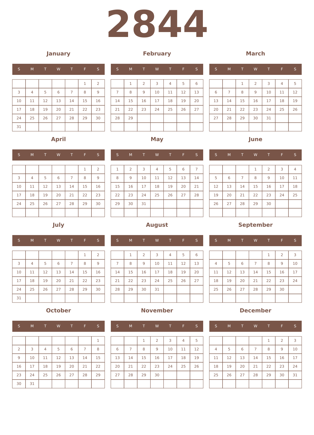 Printable 2844 Year Calendars coffe