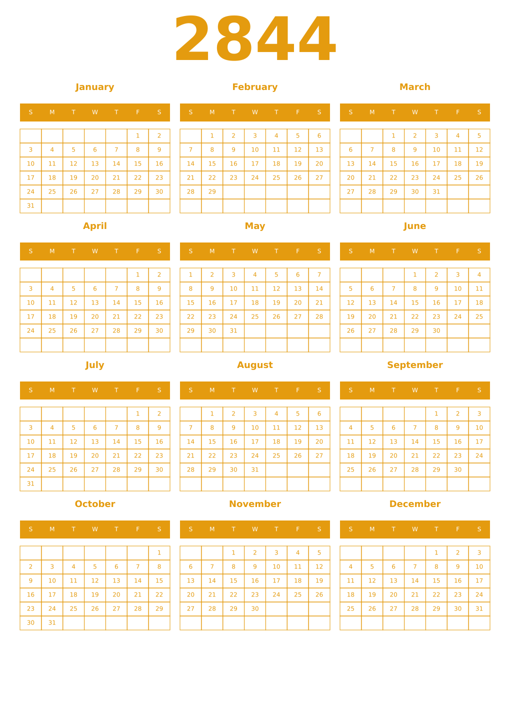 Printable 2844 Year Calendars gamboge