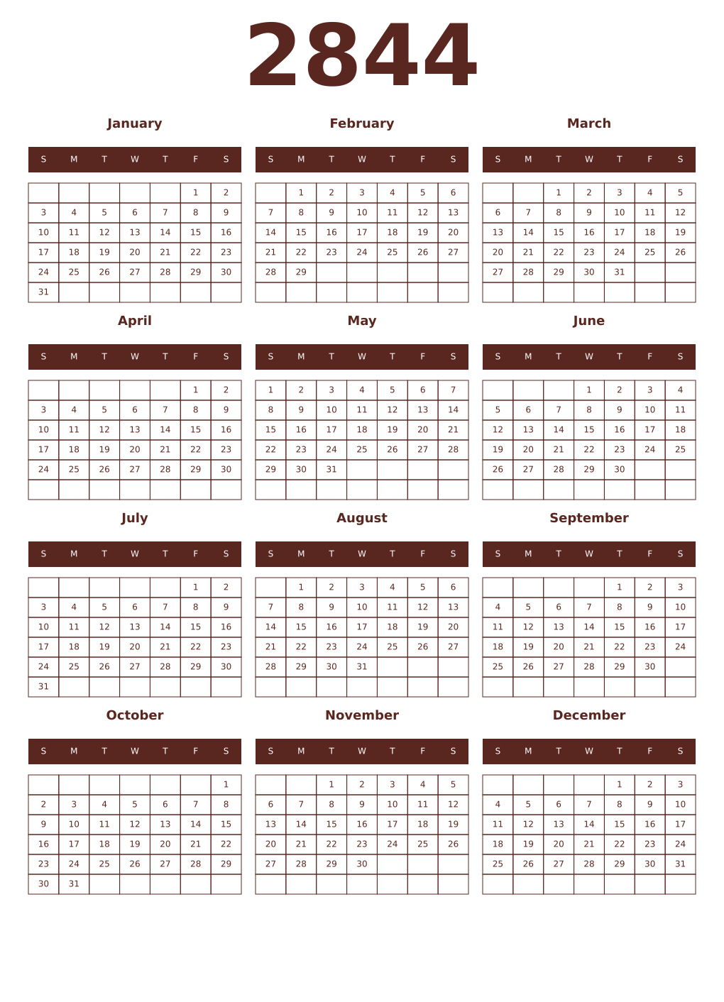 Printable 2844 Year Calendars mortuum