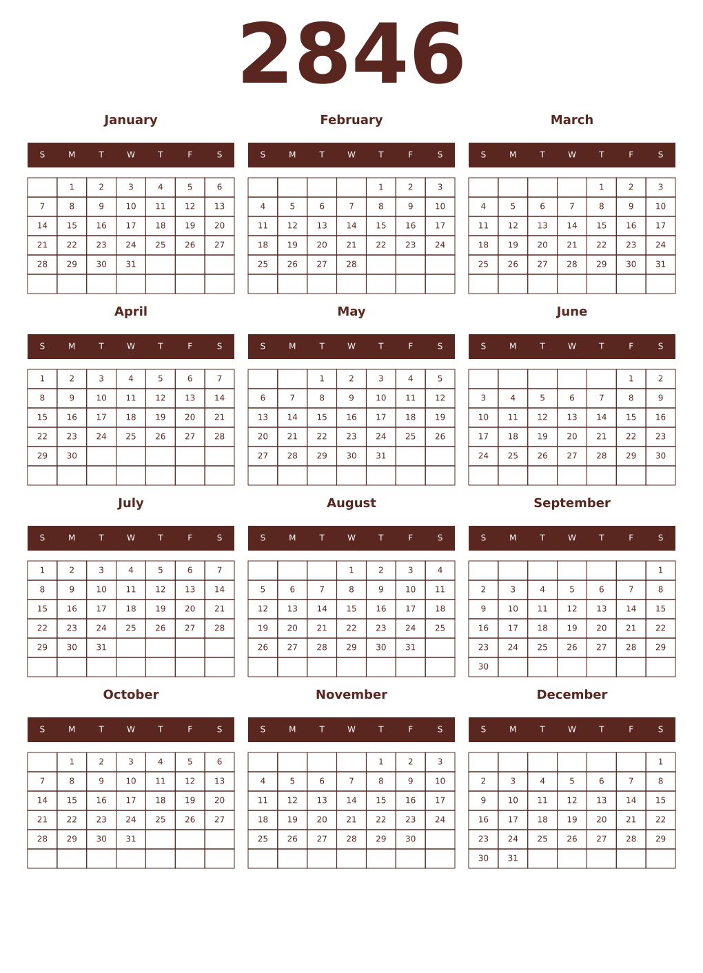 Printable 2846 Year Calendars mortuum