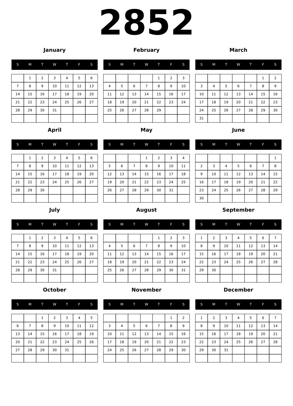 Printable 2852 Calendars