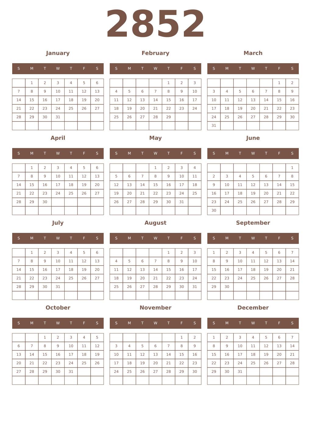 Printable 2852 Year Calendars coffe