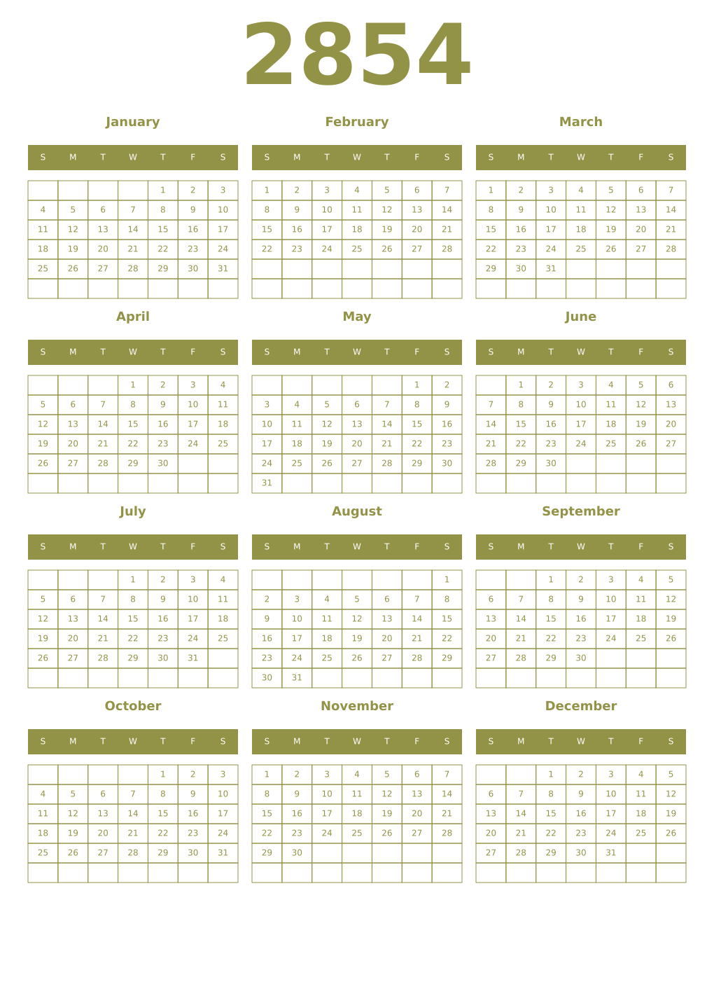 Printable 2854 Year Calendars eburnean
