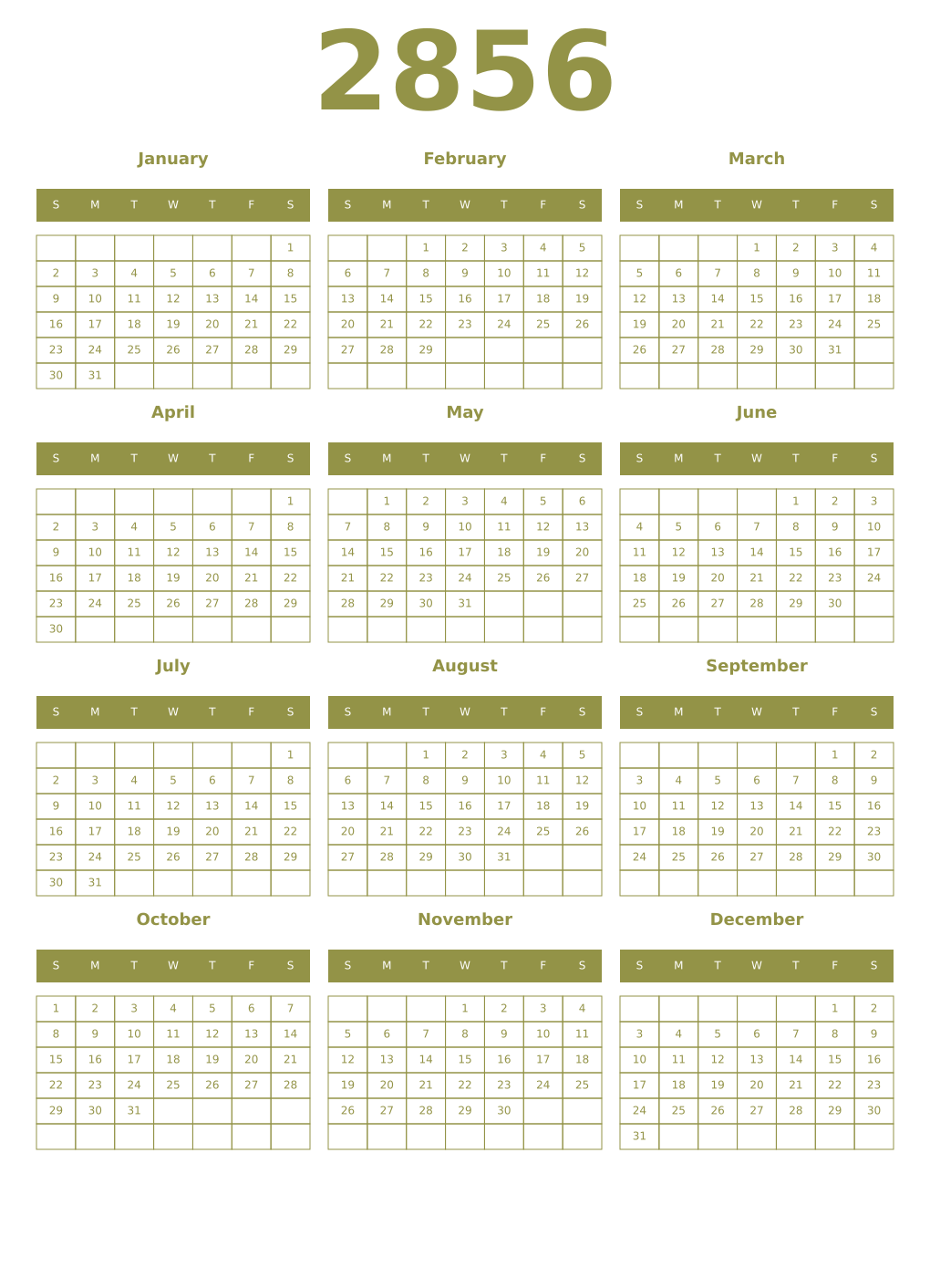 Printable 2856 Year Calendars eburnean