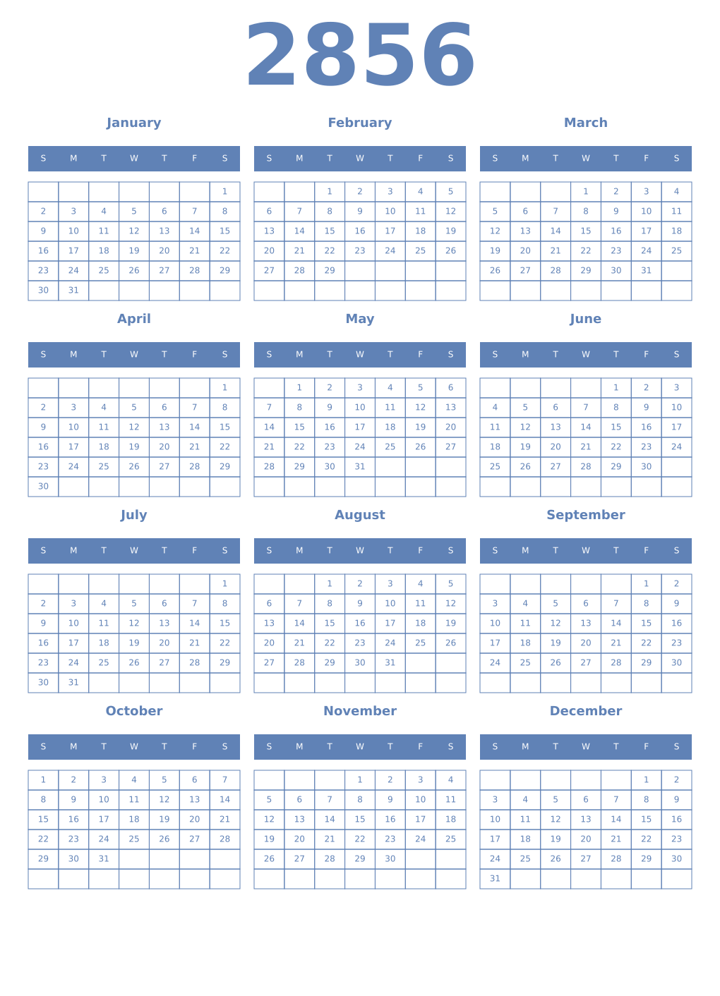 Printable 2856 Year Calendars glaucous
