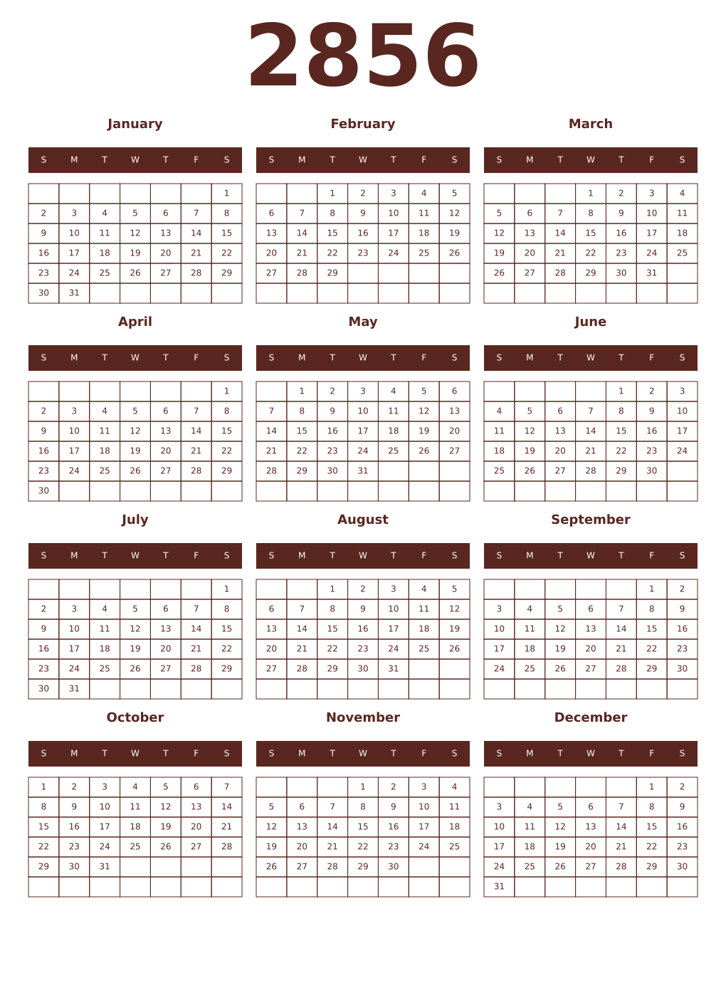 Printable 2856 Year Calendars mortuum