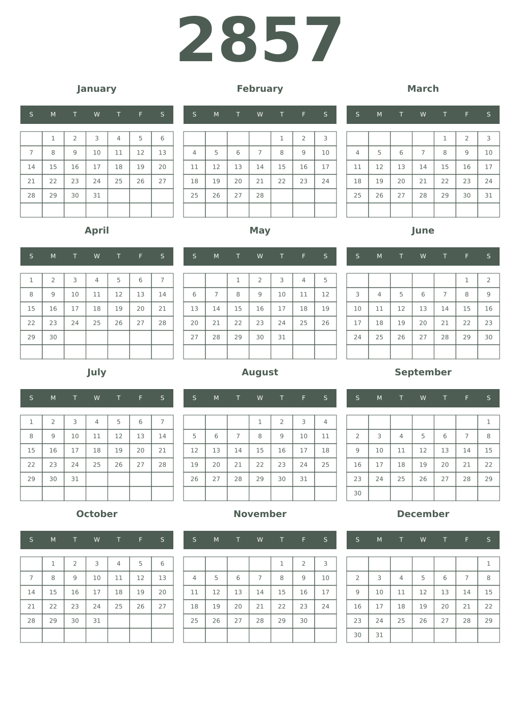 Printable 2857 Year Calendars feldgrau