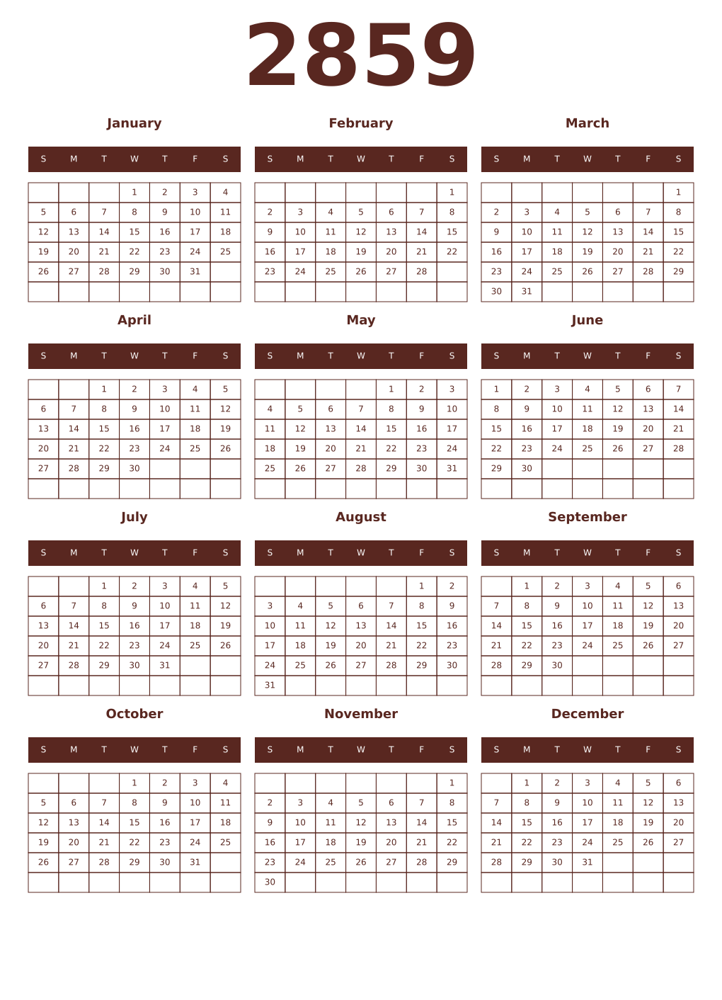 Printable 2859 Year Calendars mortuum