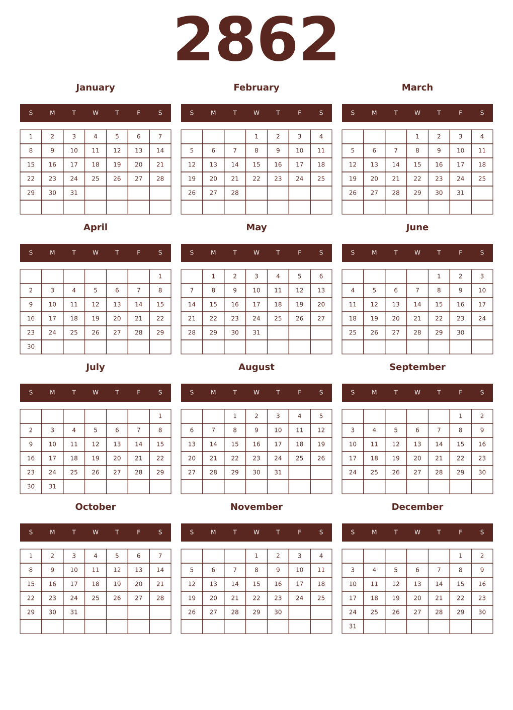 Printable 2862 Year Calendars mortuum