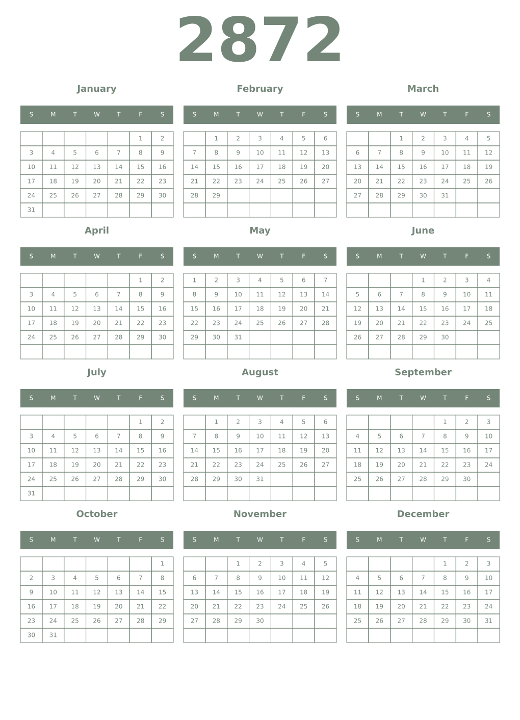 Printable 2872 Year Calendars xanadu