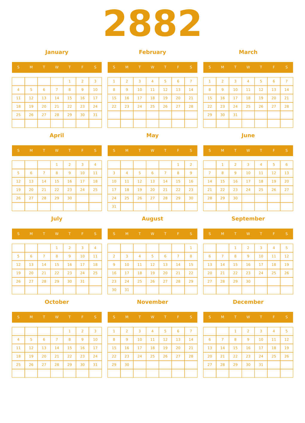 Printable 2882 Year Calendars gamboge