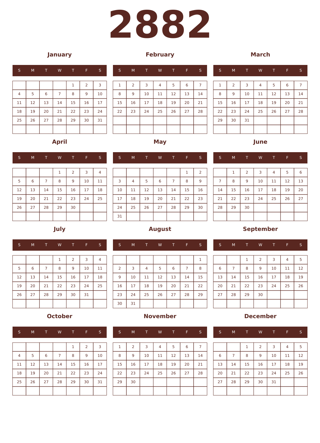 Printable 2882 Year Calendars mortuum