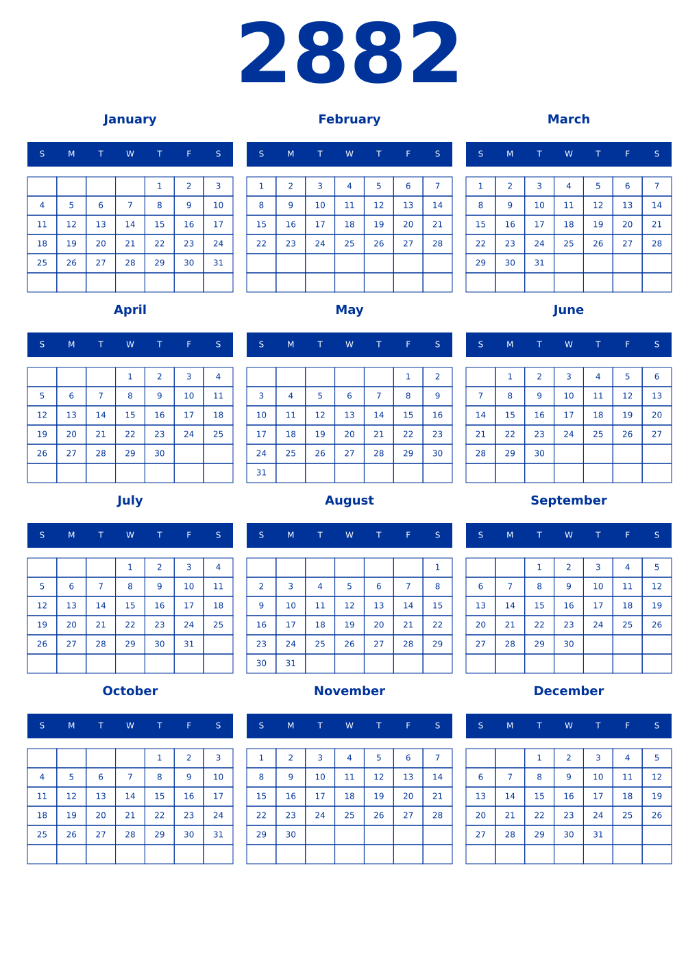 Printable 2882 Year Calendars smalt