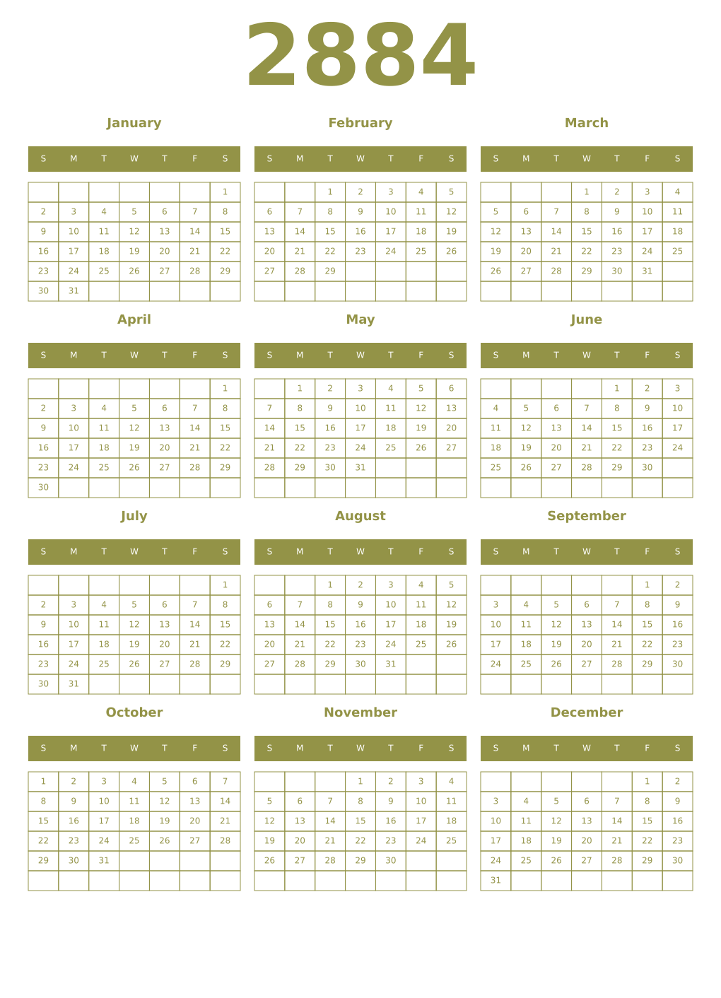 Printable 2884 Year Calendars eburnean