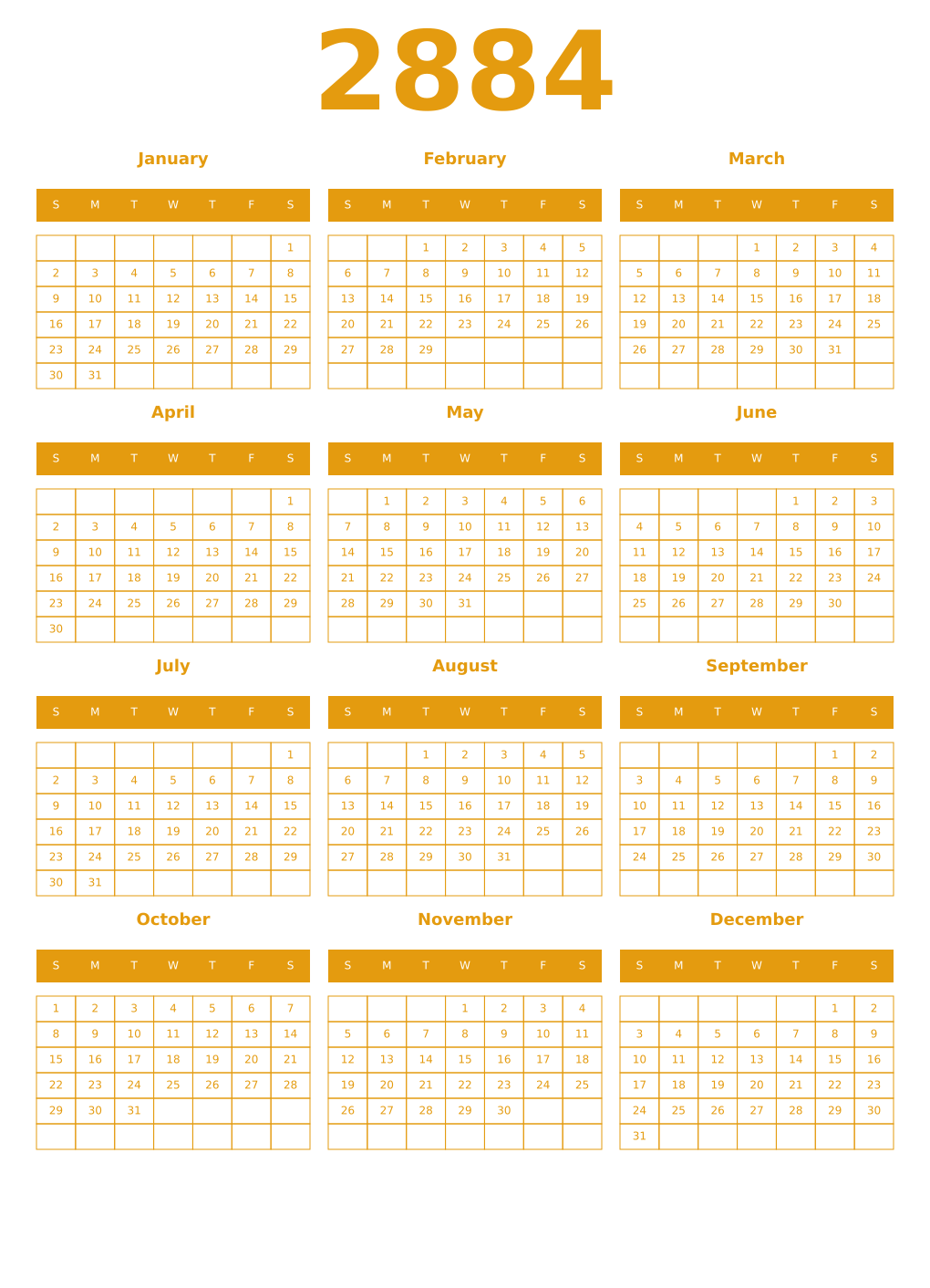 Printable 2884 Year Calendars gamboge