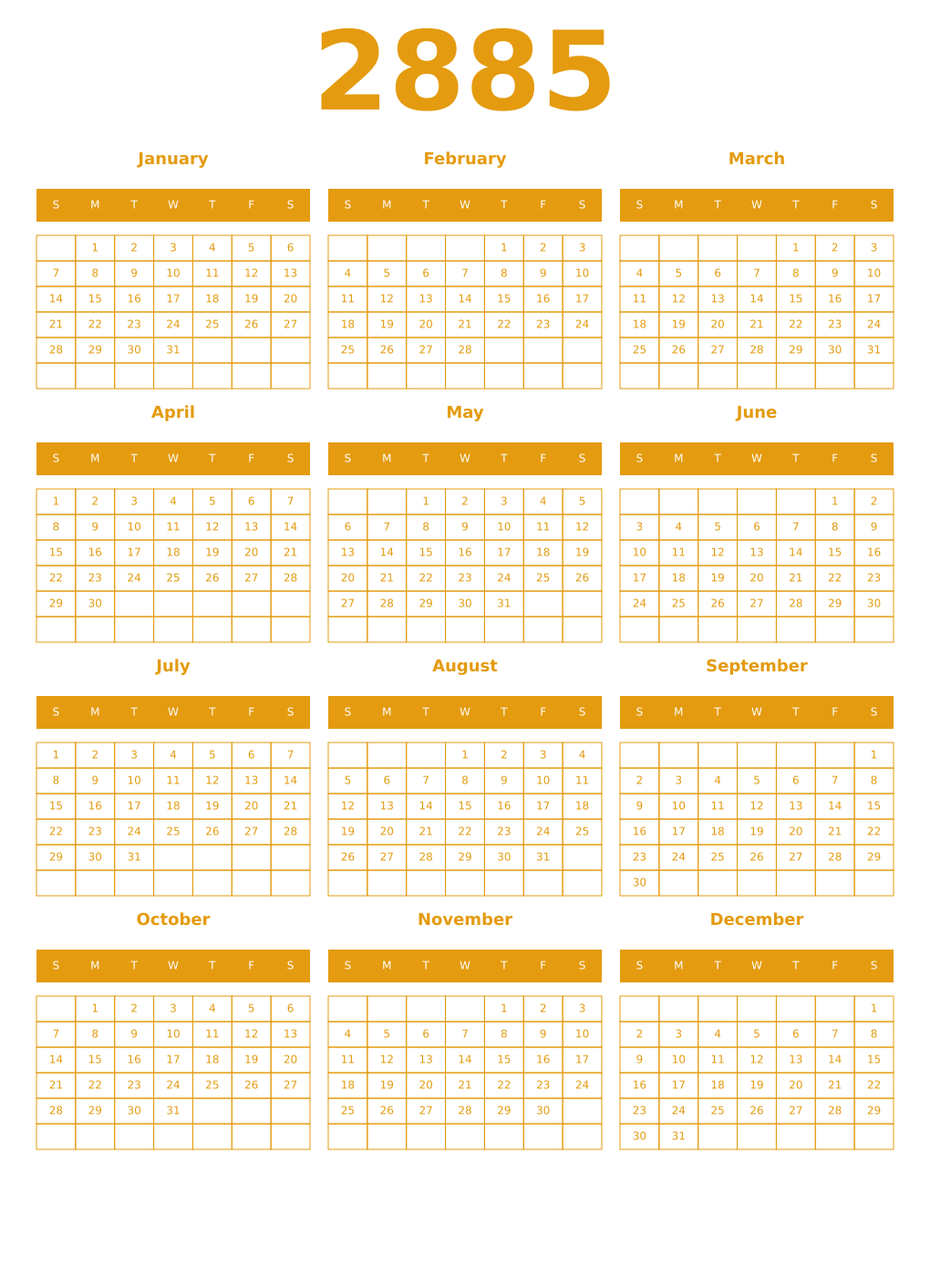 Printable 2885 Year Calendars gamboge